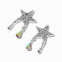 Silver-tone Pav&eacute; Star Iridescent Teardrop Drop Earrings,