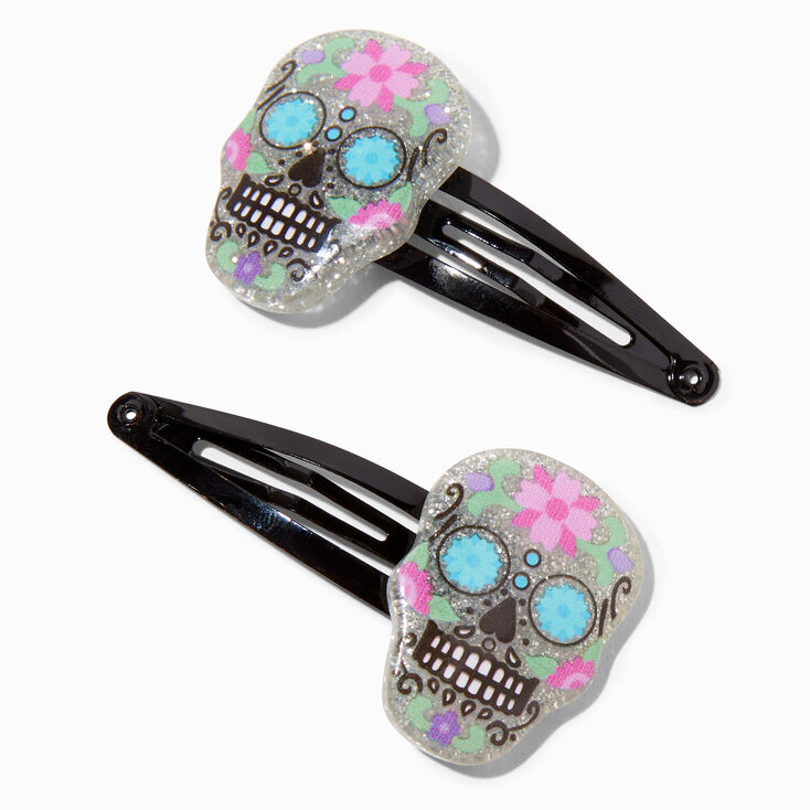 Purple &amp; Pink Sugar Skulls Hair Snap Clips - 2 Pack,