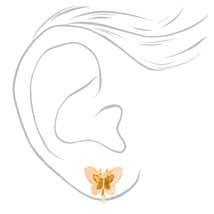 Clous d&#39;oreilles &agrave; clip papillon couleur dor&eacute;e - Rose tendre,