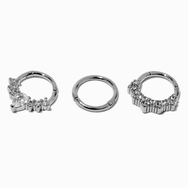 16G Silver-tone Stainless Steel Crown Septum Nose Hoop - 3 Pack,
