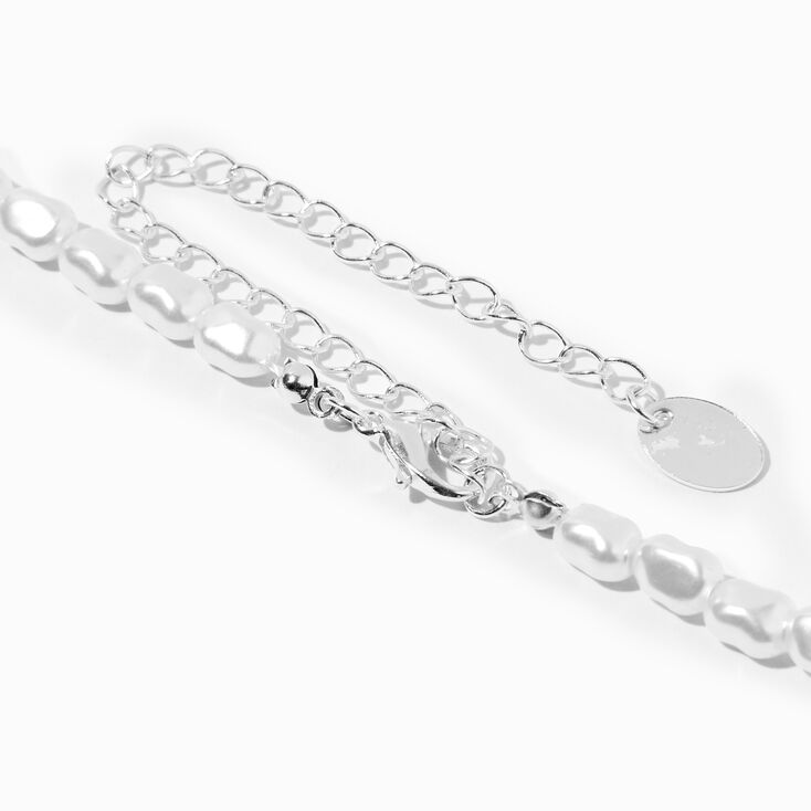 Silver Bull Ring Pendant Pearl Necklace,