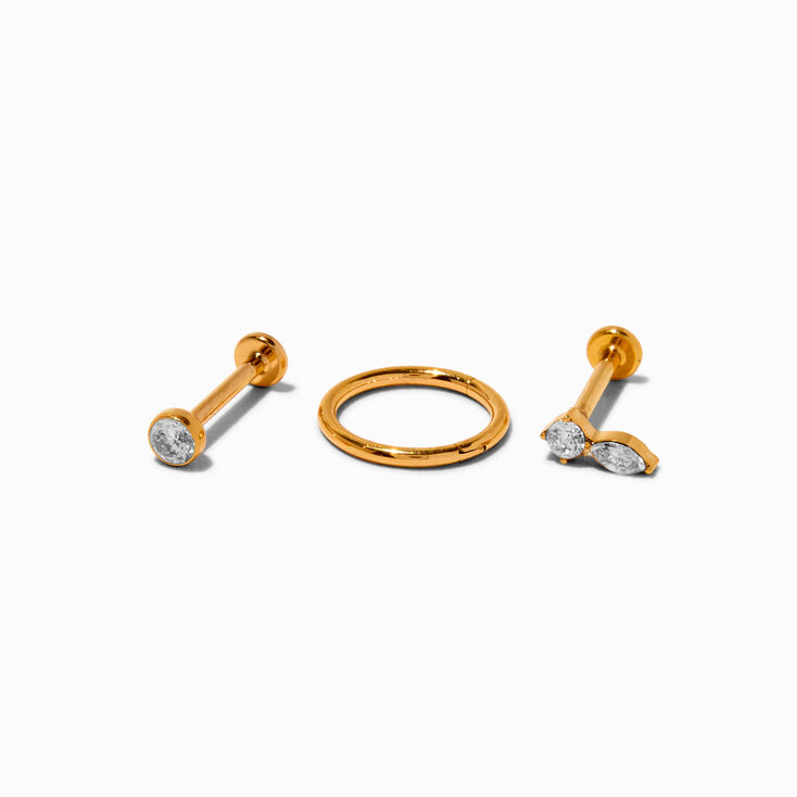 Gold-tone Titanium Cubic Zirconia 18G Helix Earrings - 3 Pack,