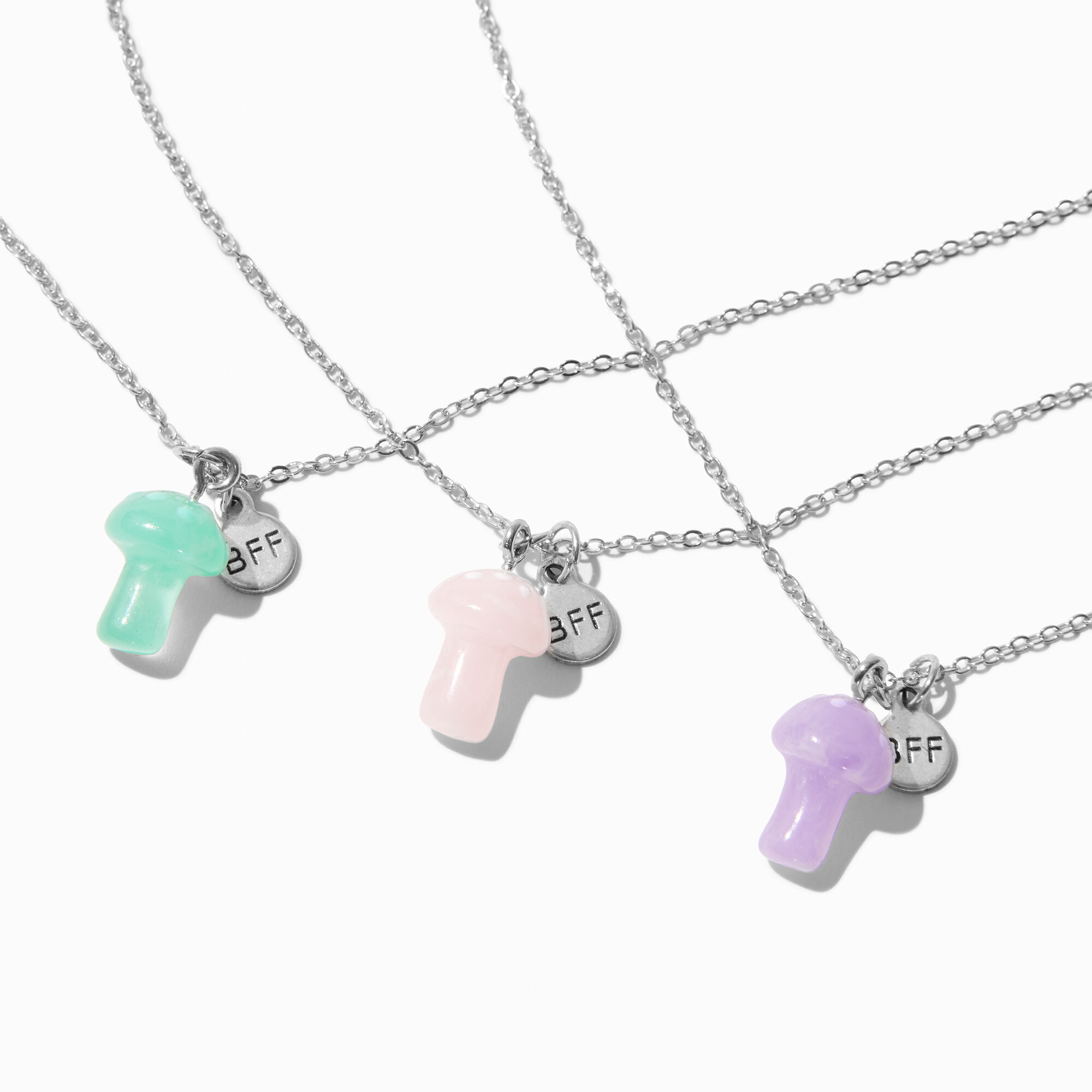 View Claires Best Friends GlowInTheDark Mushroom Pendant Necklaces 3 Pack Silver information