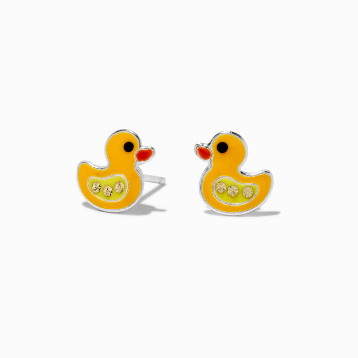 C LUXE by Claire&#39;s Sterling Silver Crystal Duck Stud Earrings,