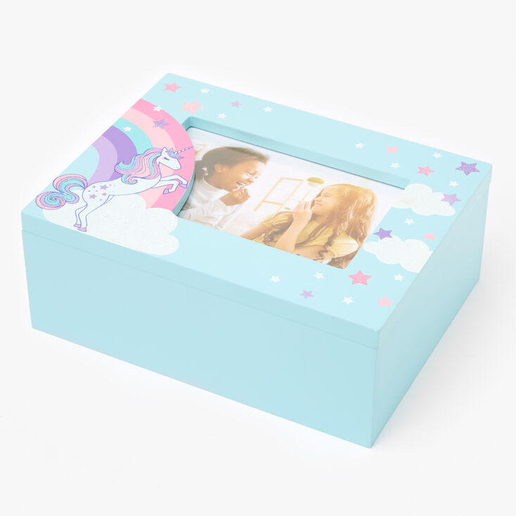 Rainbow Unicorn Trinket Keepsake Box - Light Blue,