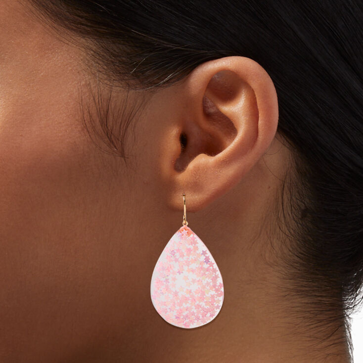 Pink Star 1.5&quot; Teardrop Drop Earrings,