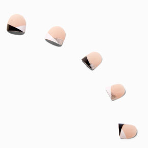 Claire&#39;s Club Black &amp; White Glitter French Tip Vegan Press On Faux Nail Set - 10 Pack,
