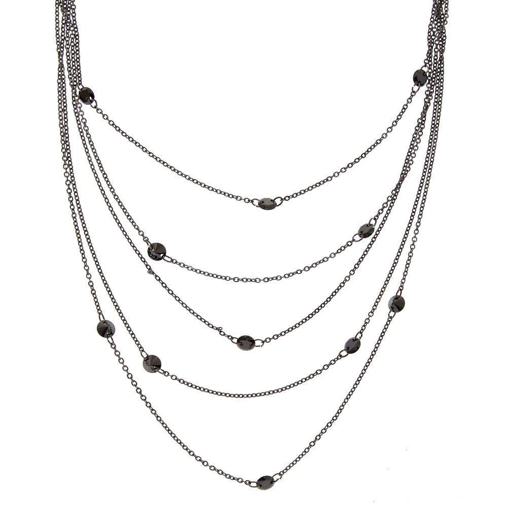 Collier à perle d'imitation multichaînes de couleur noire,