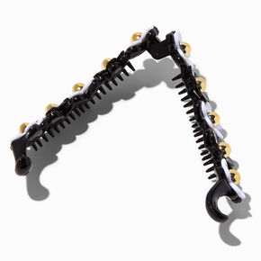Black &amp; White Flower Skinny Banana Hair Claw,
