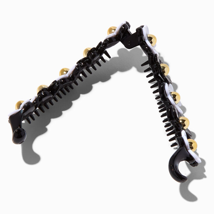 Black &amp; White Flower Skinny Banana Hair Claw,