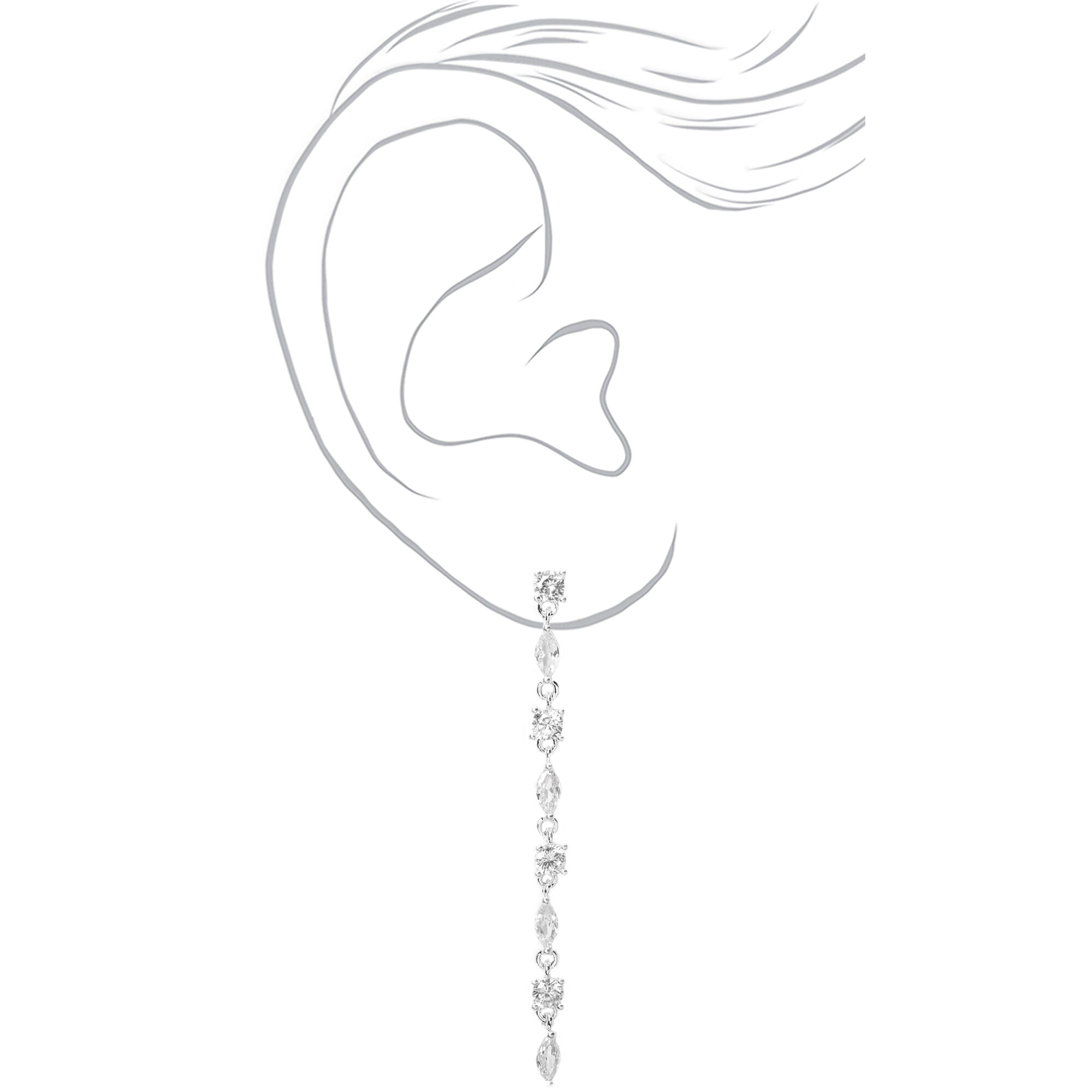 Silver Cubic Zirconia 2.5" Round & Marquis Linear Drop Earrings,