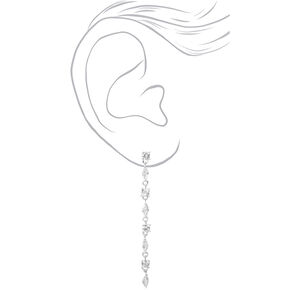 Silver Cubic Zirconia 2.5&quot; Round &amp; Marquis Linear Drop Earrings,