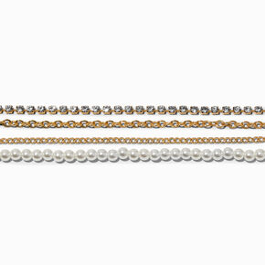 Gold-tone Mixed Chain Pearl Multi-Strand Bracelet,