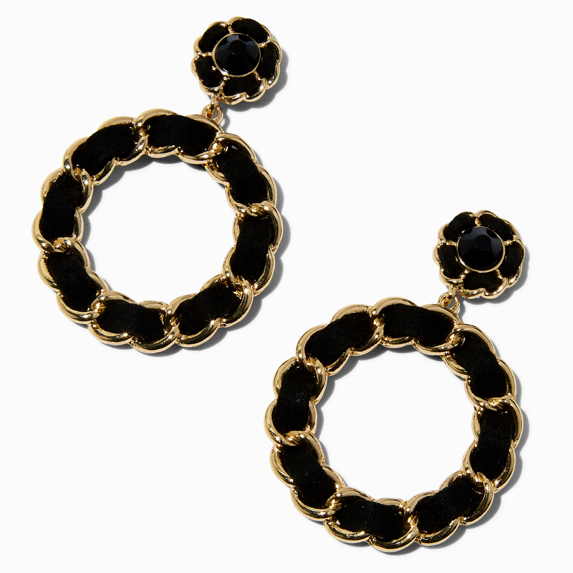 Black Gemstone Circle Hoop 3" Drop Earrings,