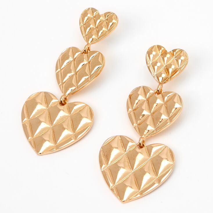 Claire's Pendantes linéaires cœurs matelassées 5 cm couleur dorée