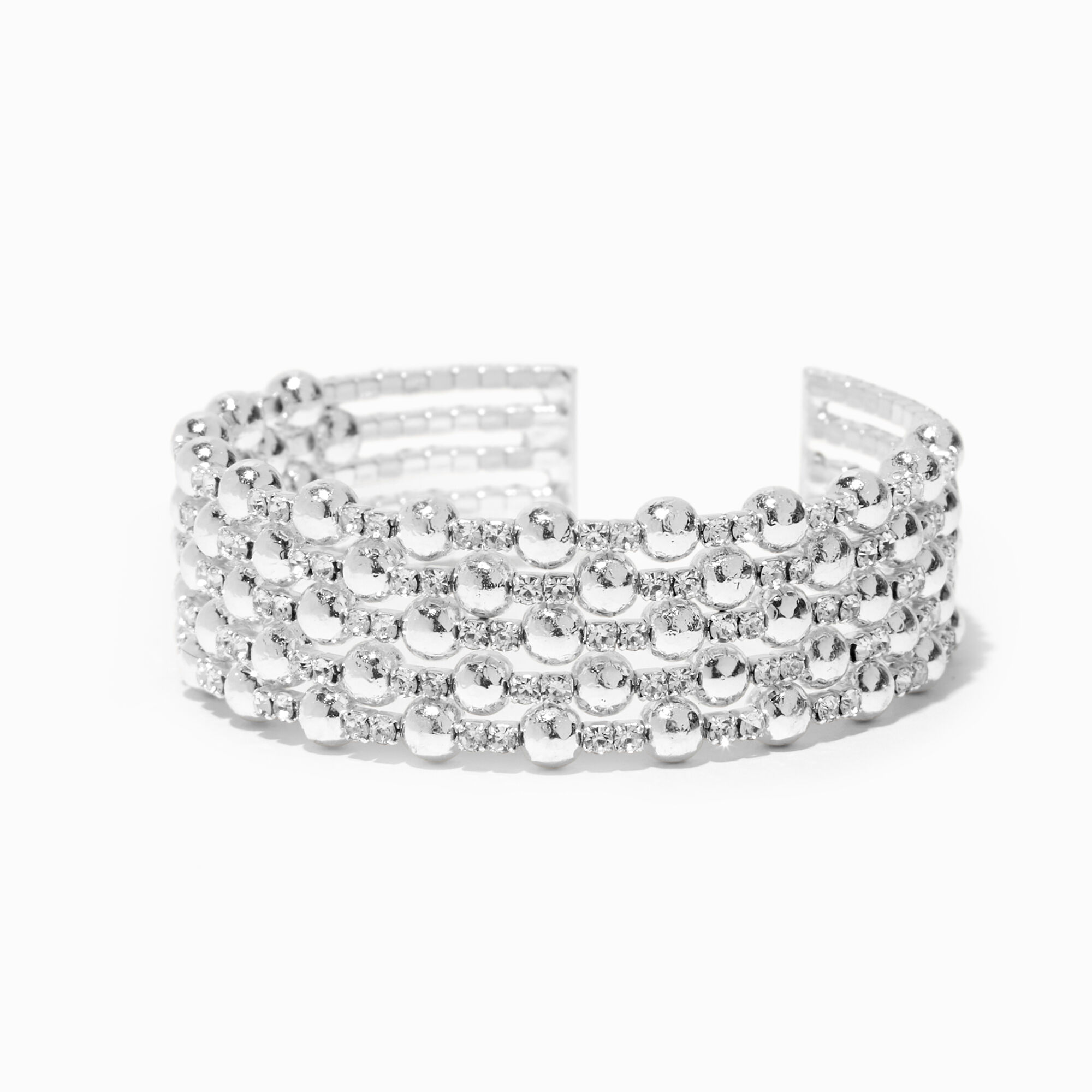 View Claires Tone Ball Glam Cuff Bracelet Silver information