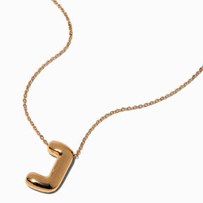 Gold-tone Bubble Initial Pendant Necklace - J,