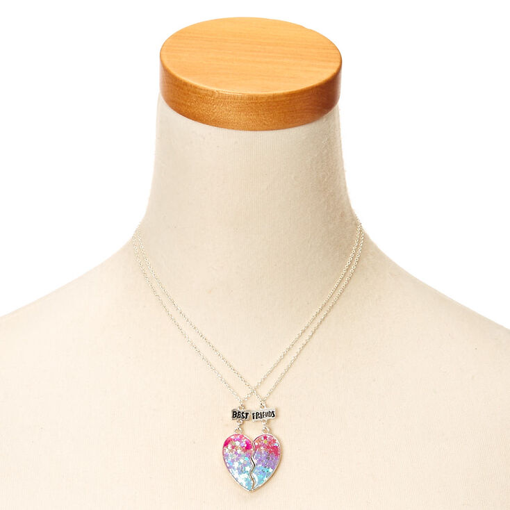 Colliers d&#39;amiti&eacute; &agrave; pendentif demi-c&oelig;ur &agrave; &eacute;toiles paillet&eacute;es effet d&eacute;grad&eacute;,