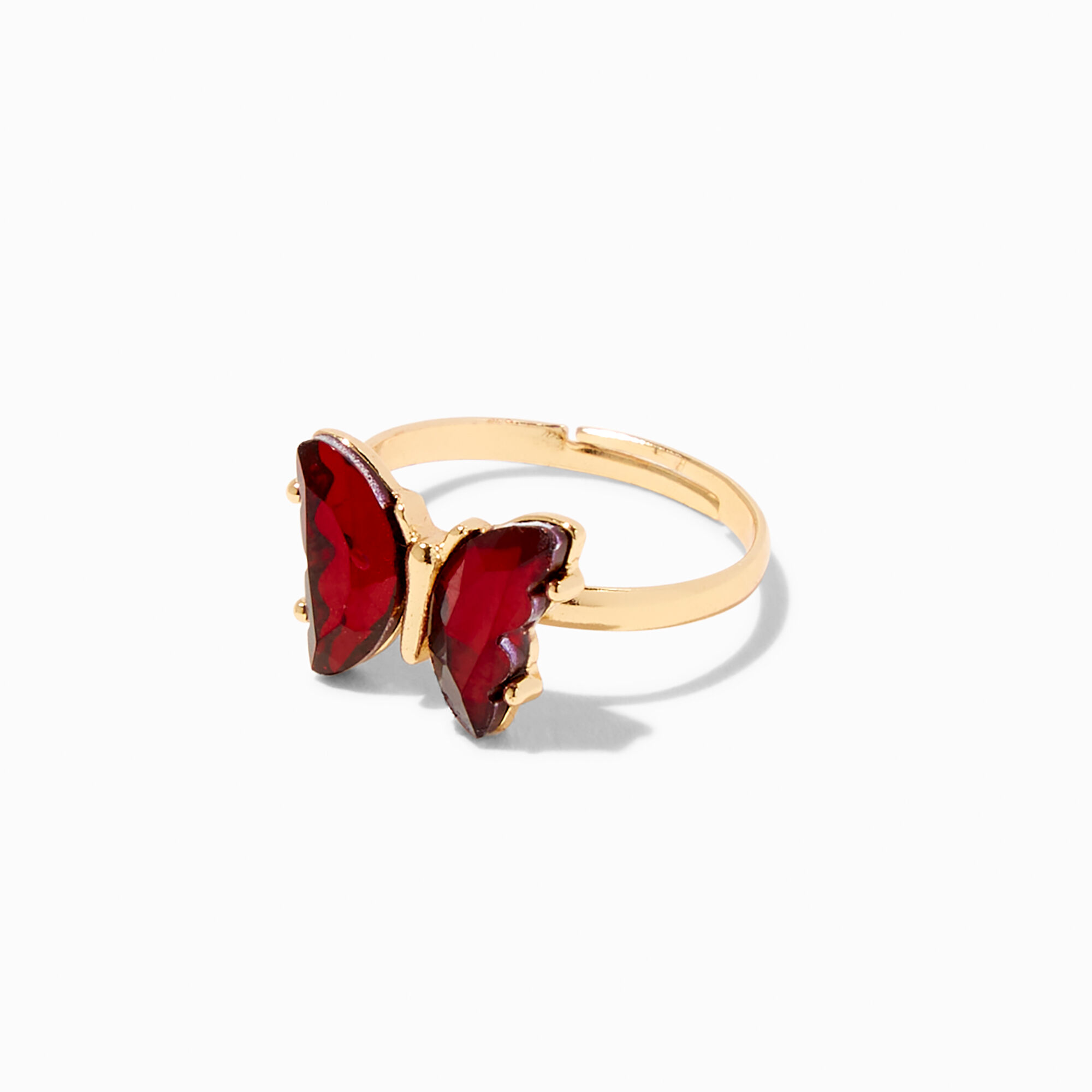 Butterfly Birthstone Gold-tone Adjustable Ring - January,