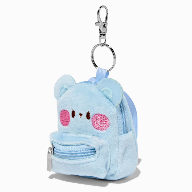 Porte-cl&eacute;s mini sac &agrave; dos ours bleu,