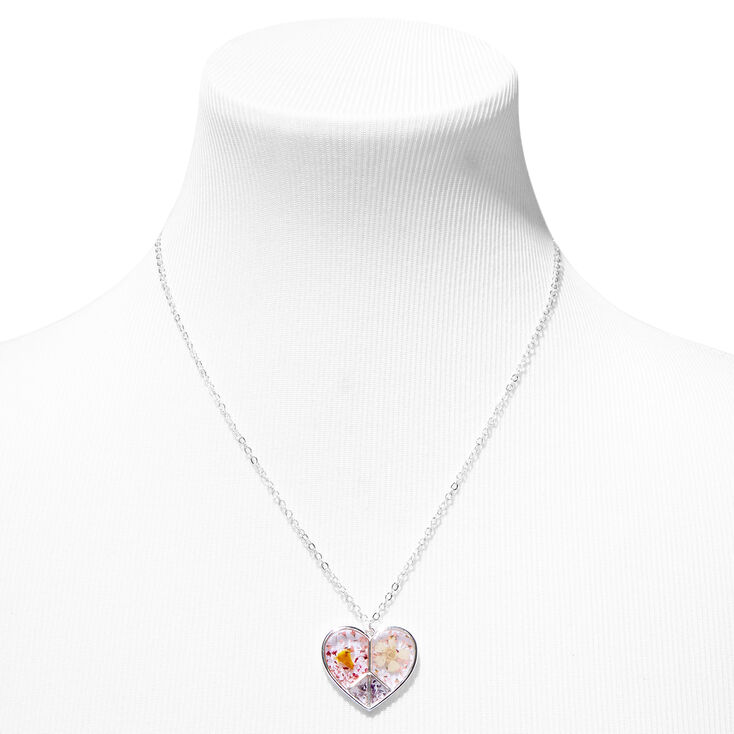Heart Pressed Flower Peace Sign Pendant Necklace,