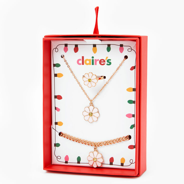 Gold Daisy Flower Jewellery Gift Set - 3 Pack,