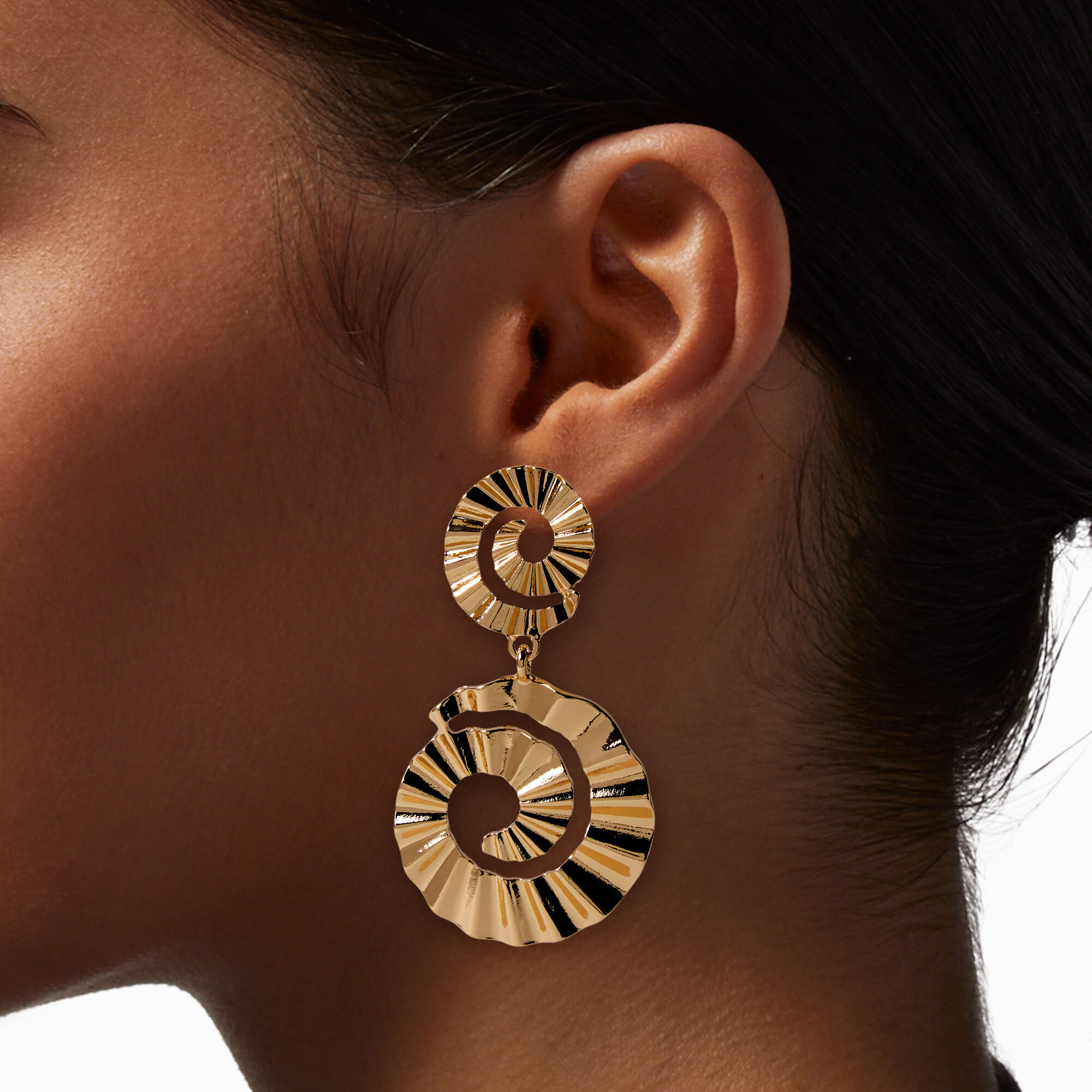 Gold-tone Spiral 2" Drop Statement Earrings ,