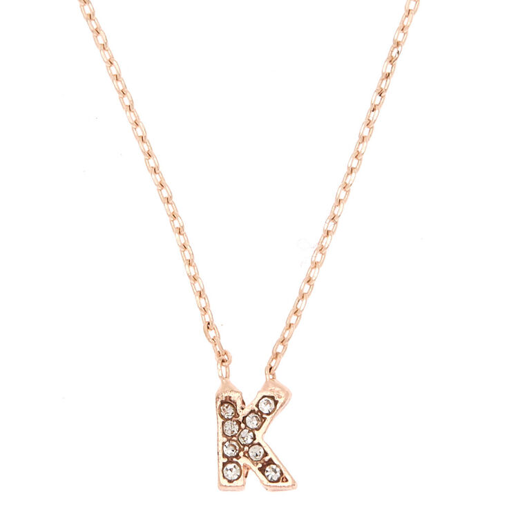 Rose Gold Embellished Initial Pendant Necklace - K,