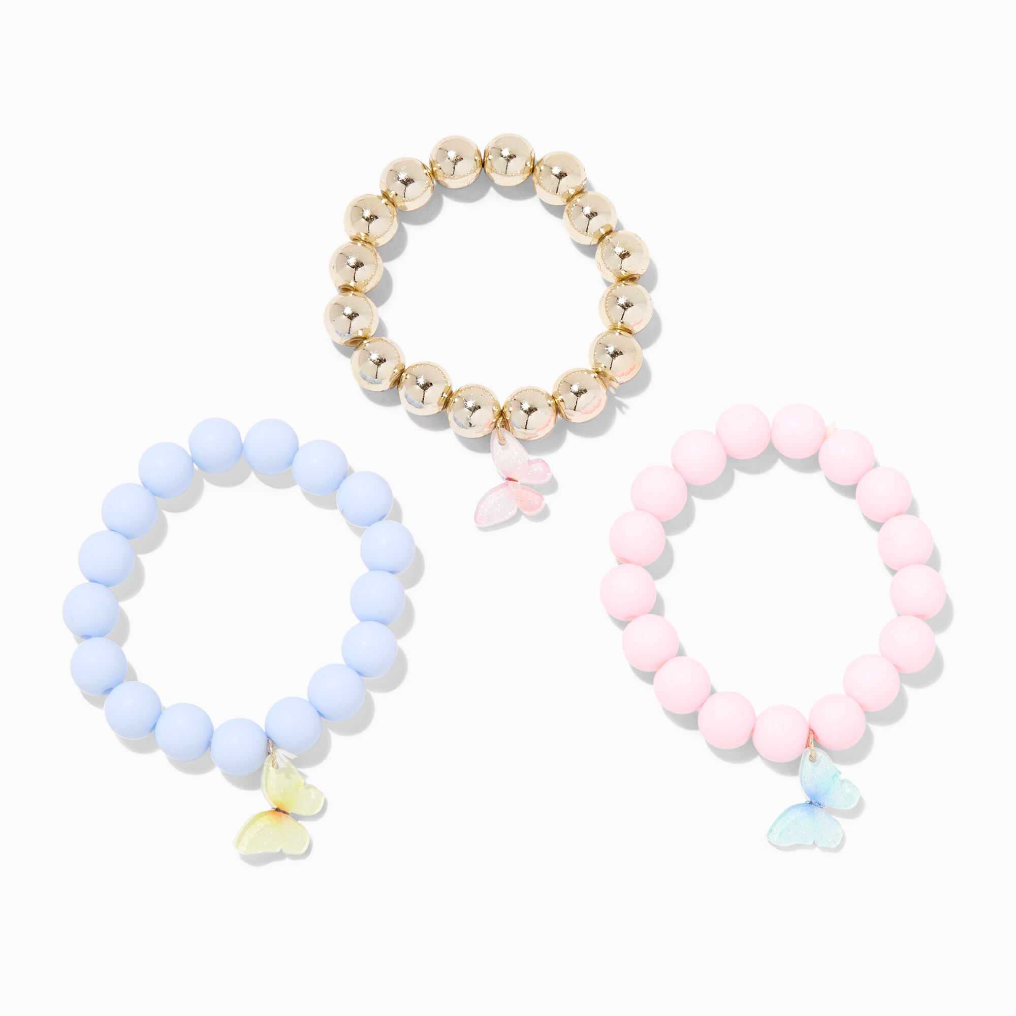 Claire s Club Butterfly Beaded Stretch Bracelets 3 Pack Claire s