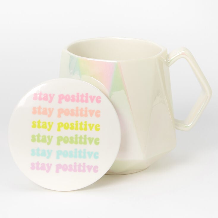 Iridescent Stay Positive Ceramic Mug With Lid,