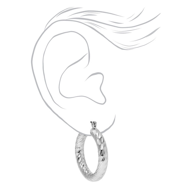 Sterling Silver 20MM Textured Hinge Hoop Earrings,