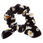 Small Floral Daisy Knotted Bow Hair Scrunchie - Black,