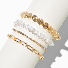 Gold-tone Mixed Shell Bracelet Set - 4 Pack,