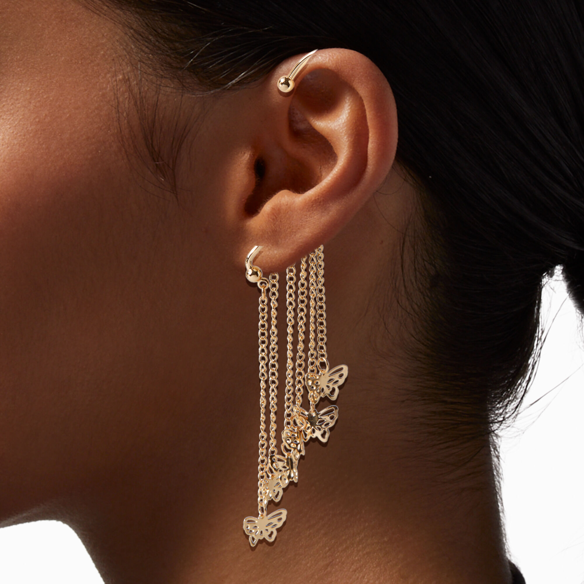 Gold tone Butterfly Fringe Ear Cuff