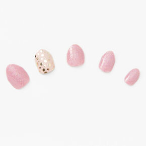 Glitter Pink Polka Dot Round Vegan Press On Faux Nail Set - 24 Pack,