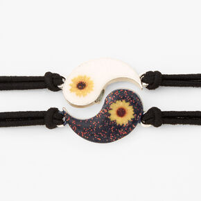 Black Yin Yang Sunflower Adjustable Cord Friendship Bracelets - 2 Pack,