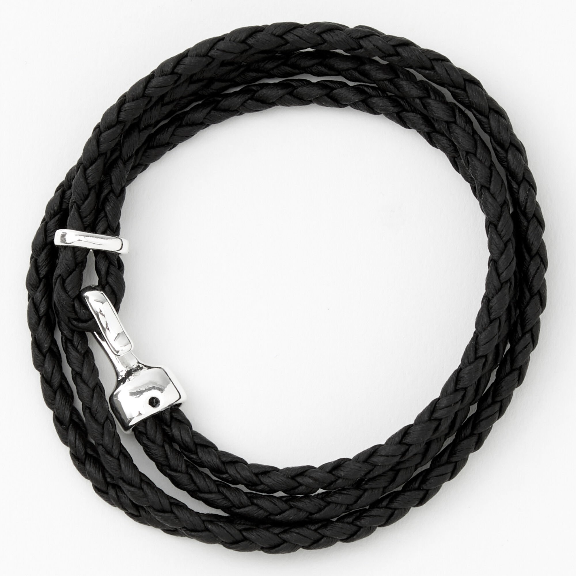View Claires Leather Look Braided Wrap Bracelet Black information