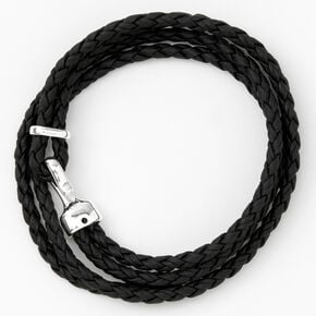 Bracelet enrouleur tress&eacute; look similicuir noir,