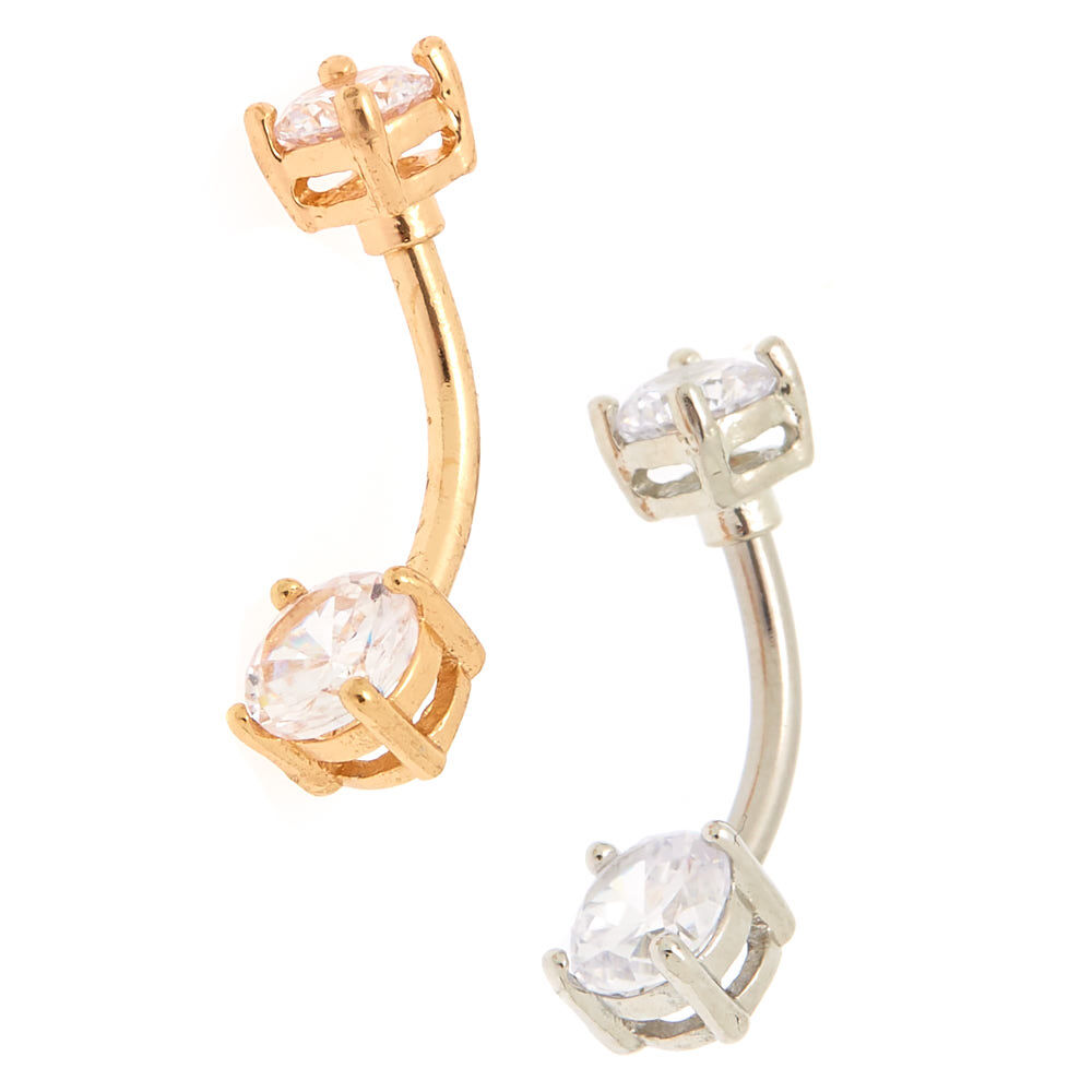 Mixed Metal 14G Cubic Zirconia Belly Rings 2 Pack