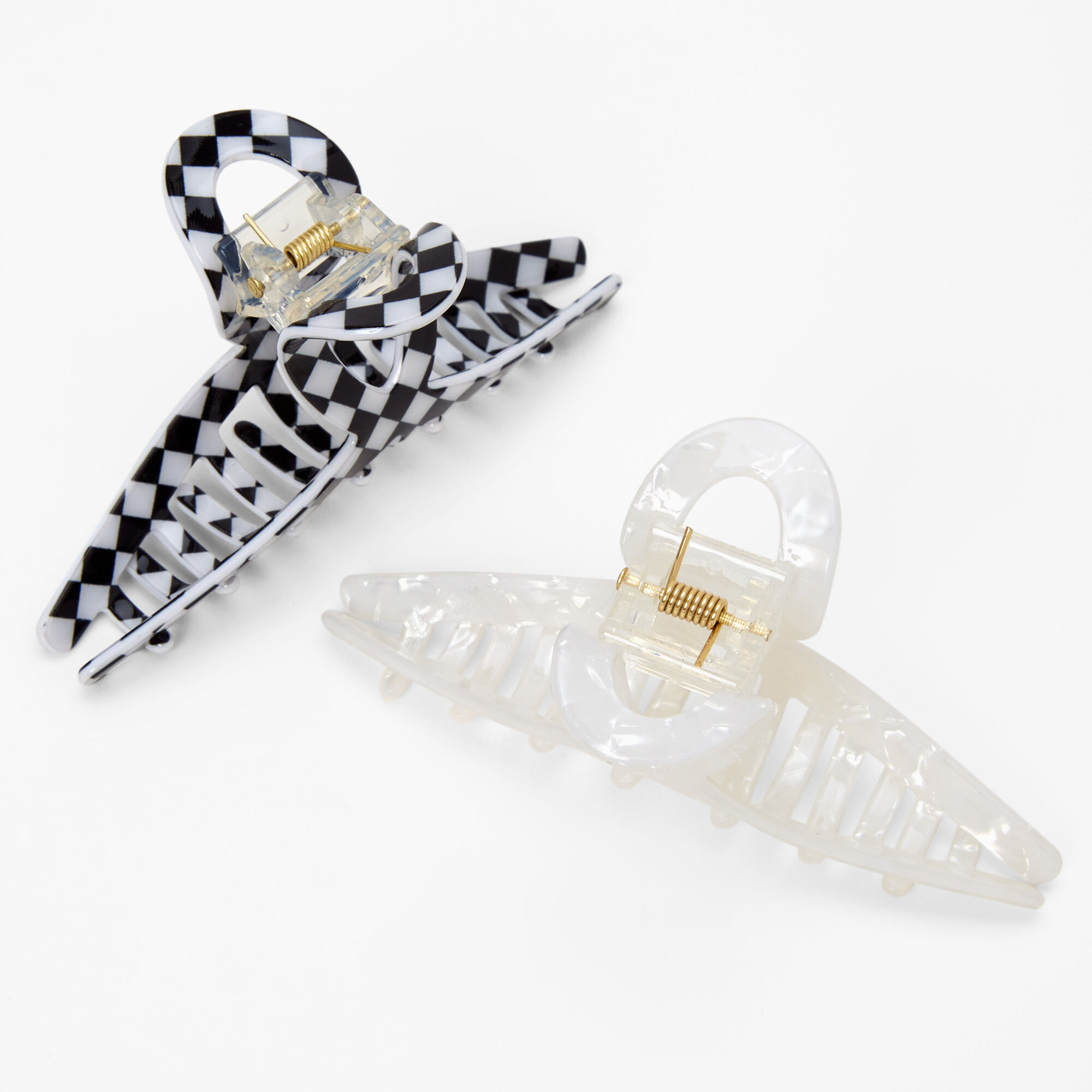 Black & White Checkered Loop Hair Claw - 2 Pack,