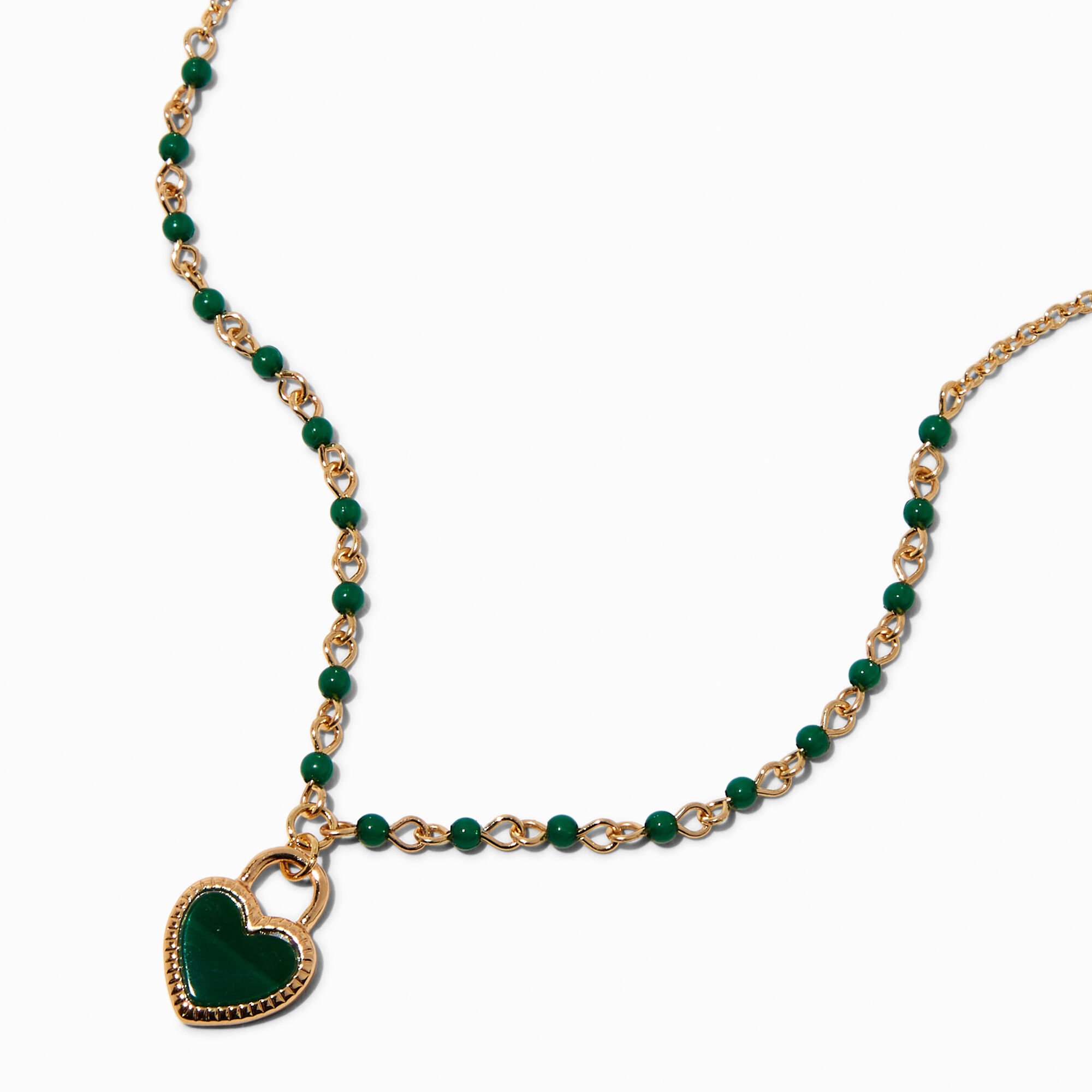 Green Heart Pearl Chain Pendant Necklace,