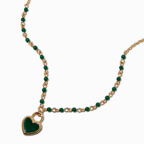 Collier &agrave; pendentif cha&icirc;ne perle d&#39;imitation c&oelig;ur vert,