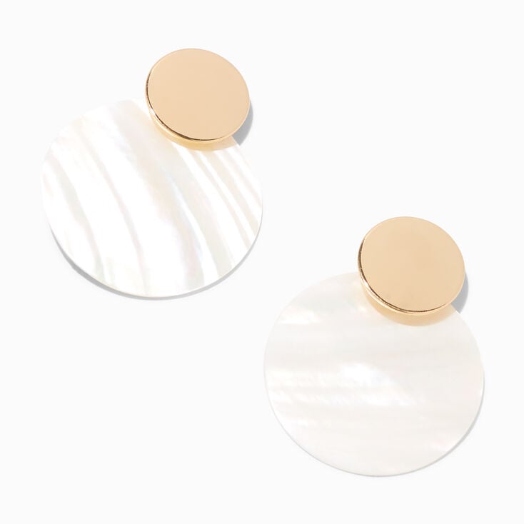 Gold-tone Marbled Double Disc 2&quot; Drop Earrings,