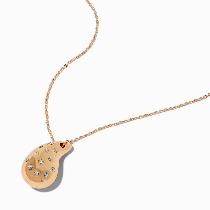 Gold-tone Crystal Studded Bubble Teardrop Pendant Necklace ,