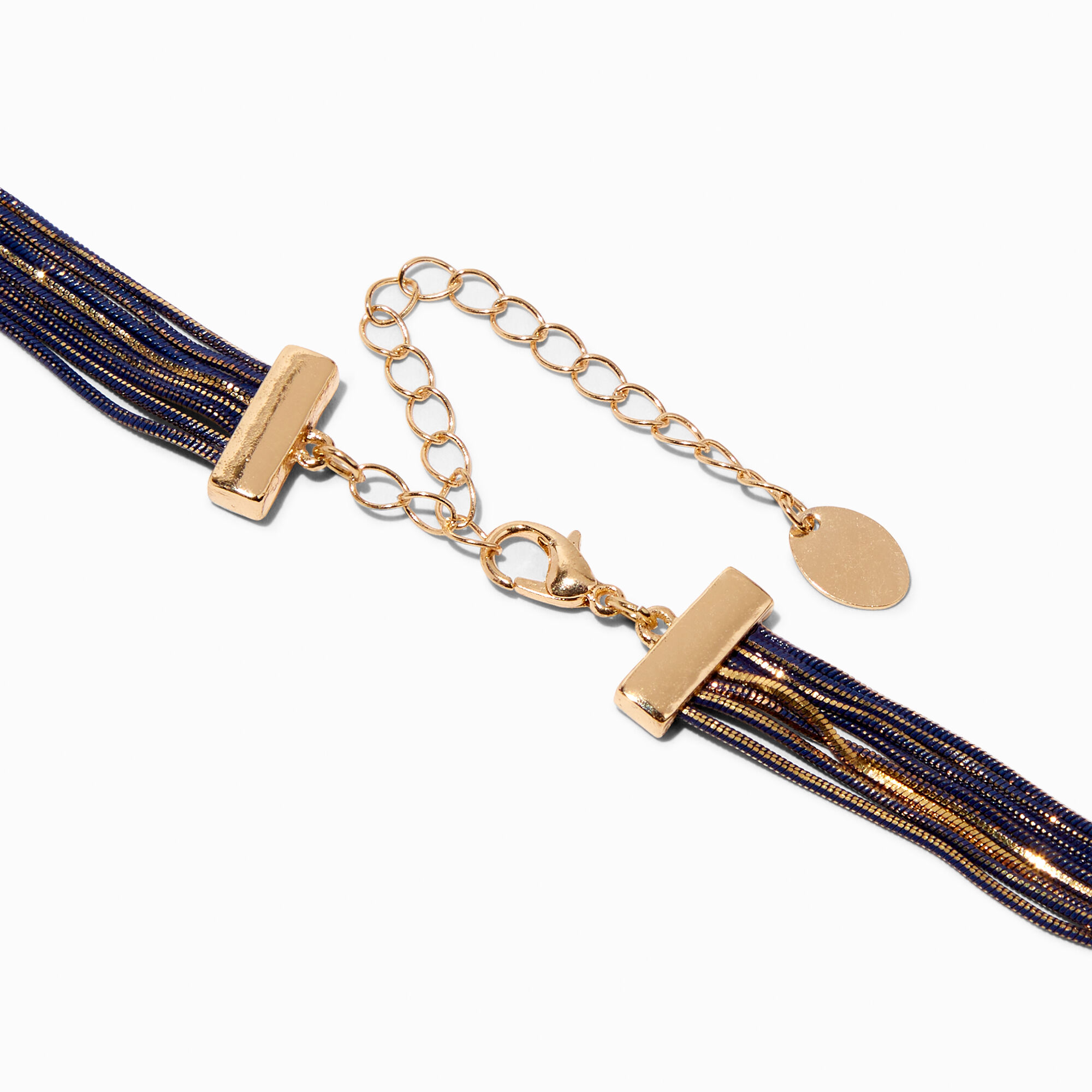 Gold Textured Blue Multi-Strand Necklace,