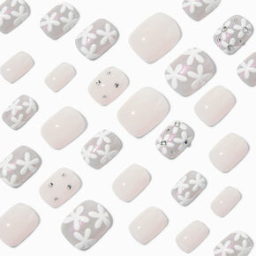Daisy Bling Squoval Vegan Faux Nail Set - 24 Pack,