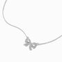 Silver-tone Crystal Bow Pendant Necklace ,