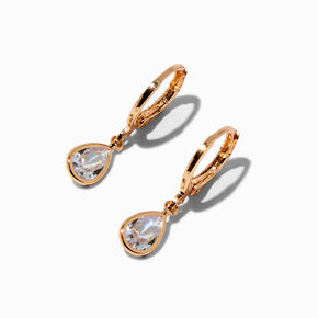 Pear Cubic Zirconia Gold-tone Huggie Hoop Drop Earrings,