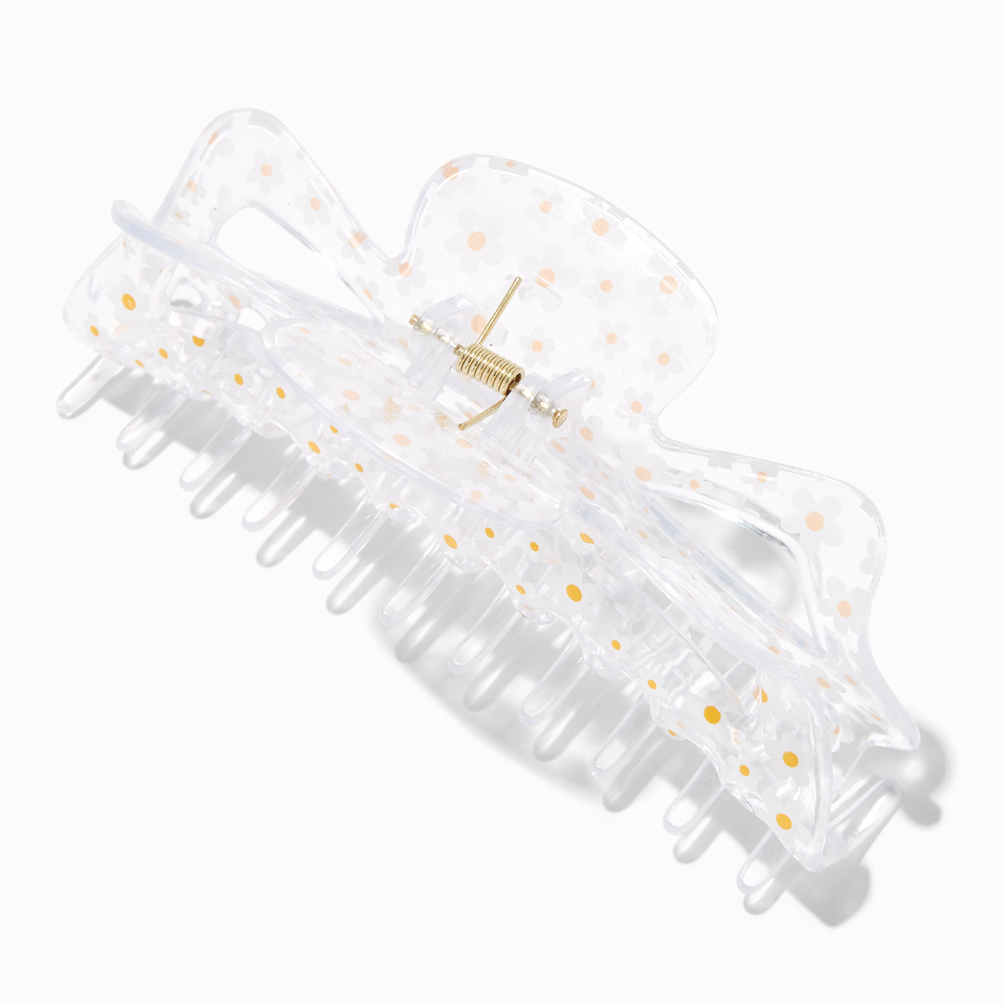 Grande pince à cheveux imprimé marguerite transparente,