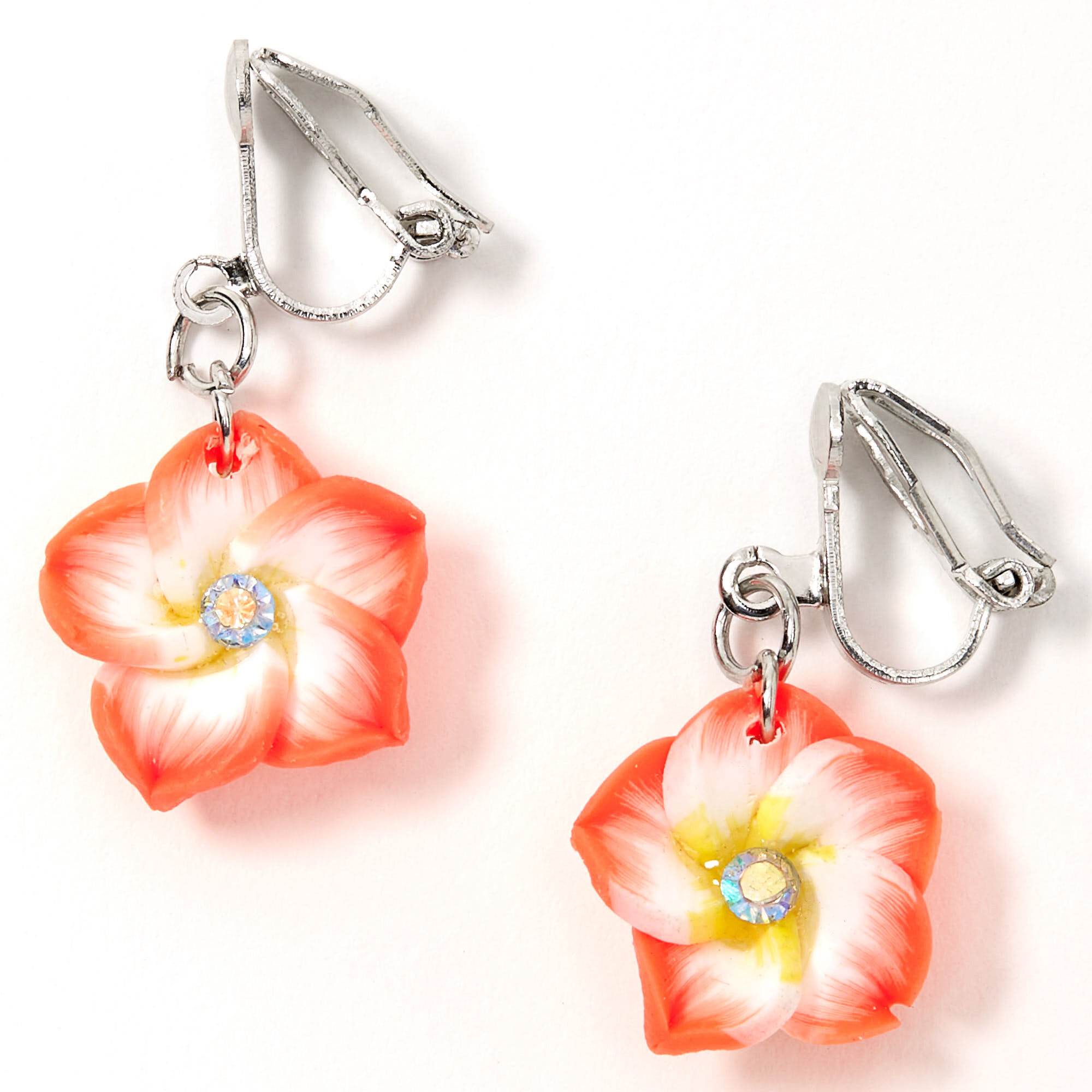 Pendantes à clip 2,5 cm motif hibiscus - orange,